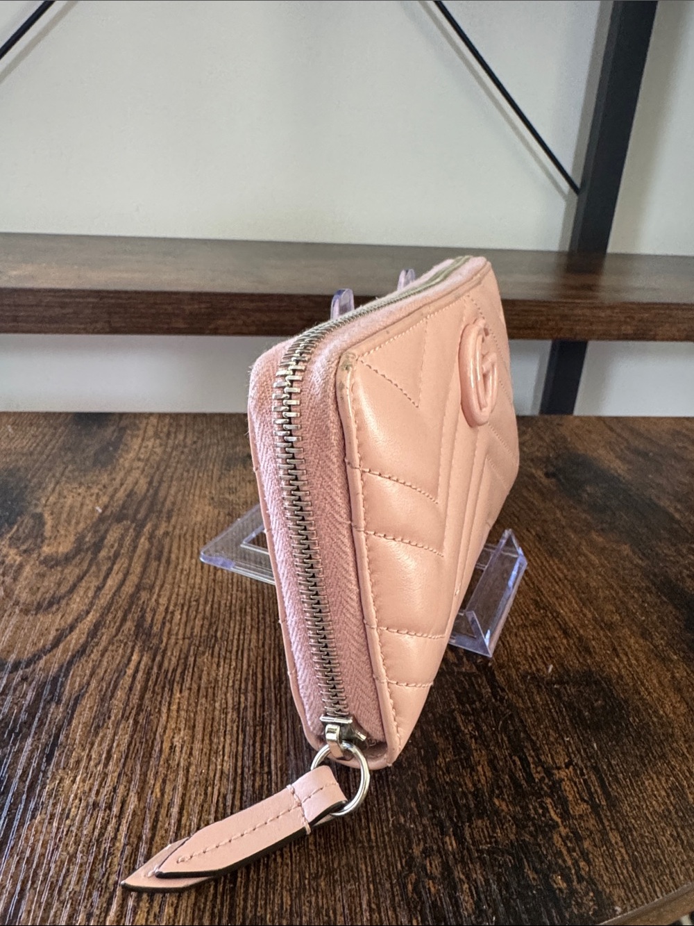 Gucci Blush Pink GG Marmont Chevron Zip Wallet - Picture 2 of 6